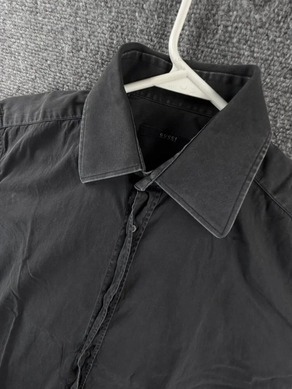 Gucci Italy Black Button Up Shirt Point Collar Size 15 Cotton Long Sleeve Solid
